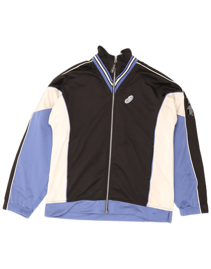 Asics Hombre Gráfico Chándal Top Chaqueta Mediano Negro Colorblock