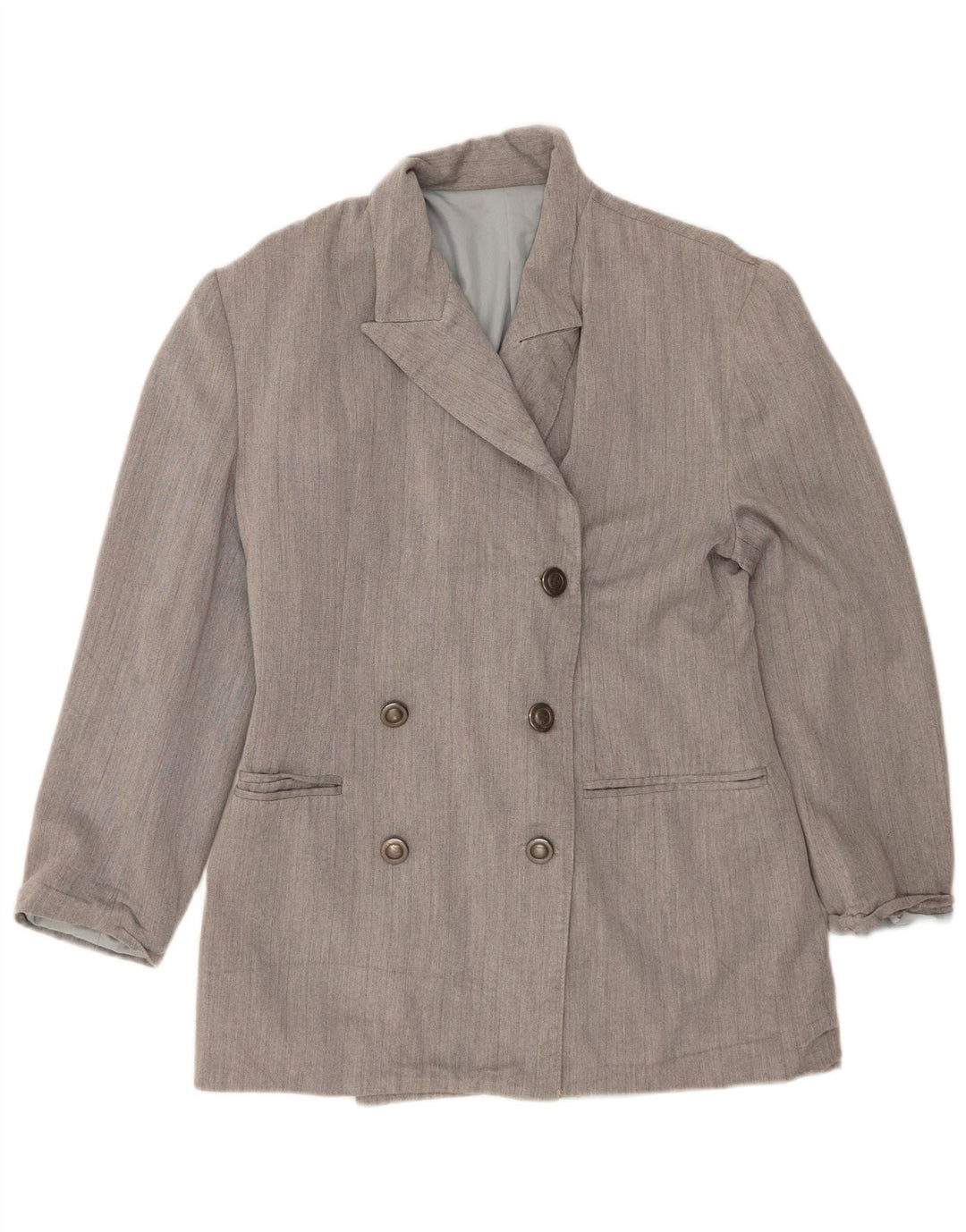 VINTAGE Womens Double Breasted Blazer Jacket IT 46 Large Grey Wool