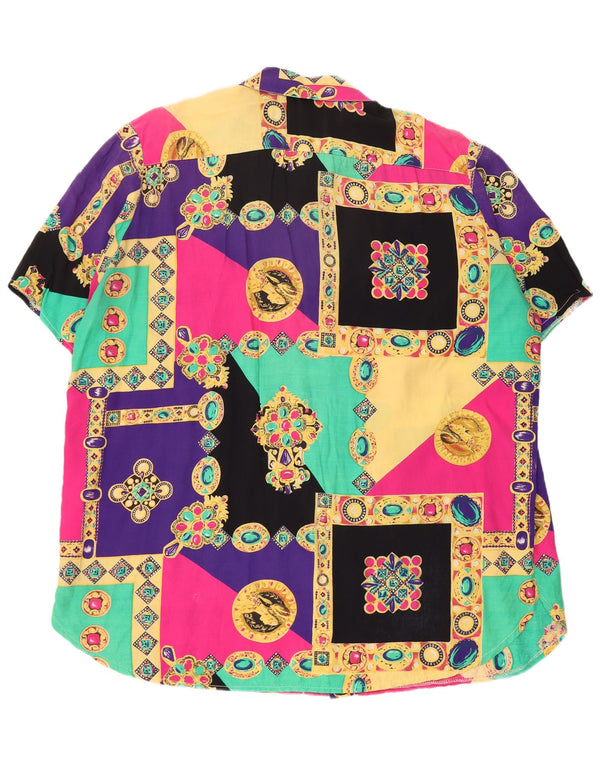 Vintage mujer camisa de manga corta blusa Reino Unido 20 2XL patchwork multicolor