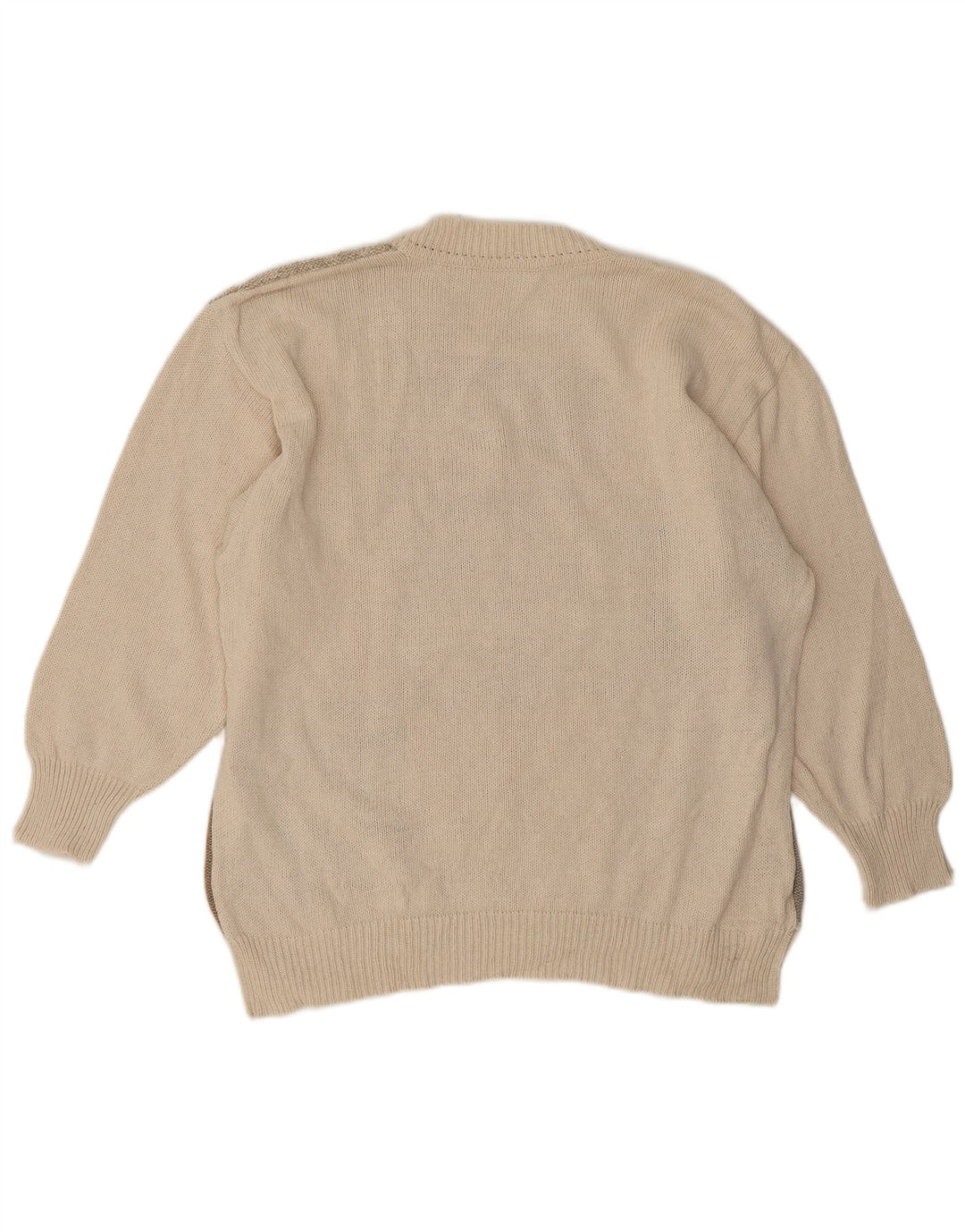 Vintage mujer cuello redondo jersey suéter EU 42 gran patchwork beige
