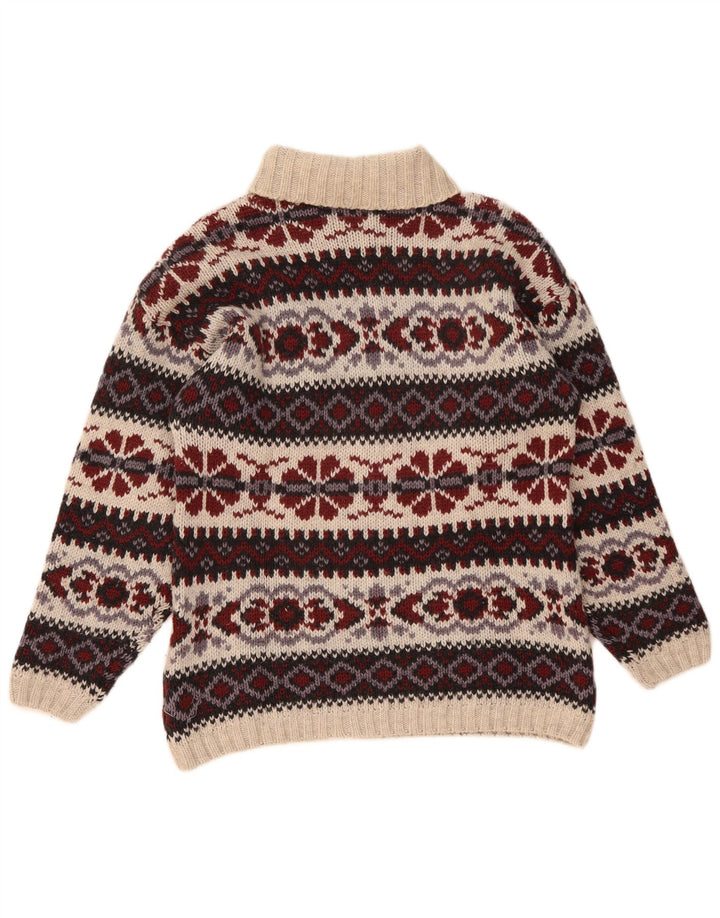 Vintage hombres rollo cuello jersey suéter medio multicolor Fair Isle lana