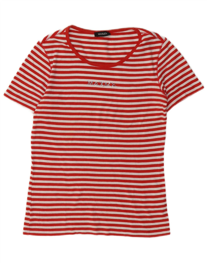 Max & Co. Camiseta gráfica para mujer Top UK 42 Algodón a rayas rojas medianas