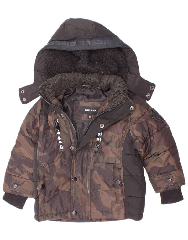 Diesel Chaqueta Acolchada con Capucha para Bebés 18-24 Meses Gris Camuflaje