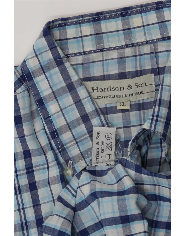 Harrison & Son Camisa de Manga Corta para Hombre XL Algodón a Cuadros Azul