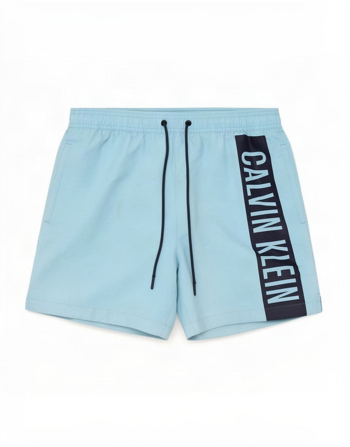 Calvin Klein Mens Graphic Swimming Shorts Small Blue Colourblock Polyester
