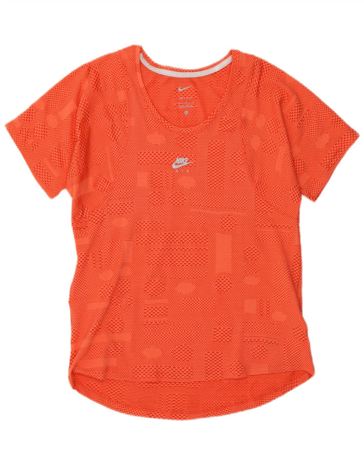 Nike Mujer Dri Fit Camiseta Top UK 12 Medio Naranja Poliéster Geométrico