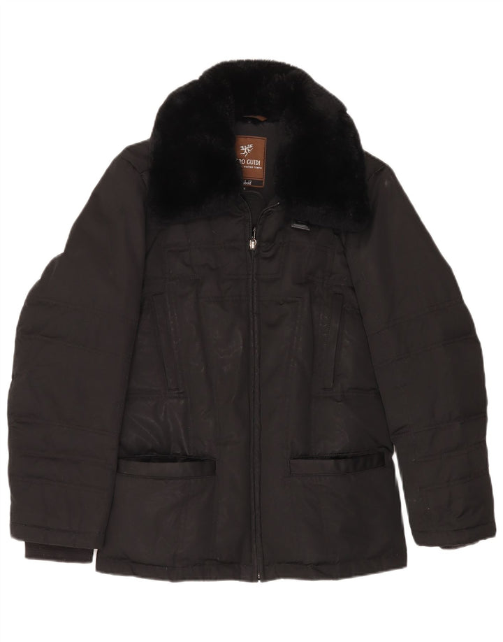 PIERO GUIDI Chaqueta acolchada extragrande para mujer UK 10 Small Black Cotton