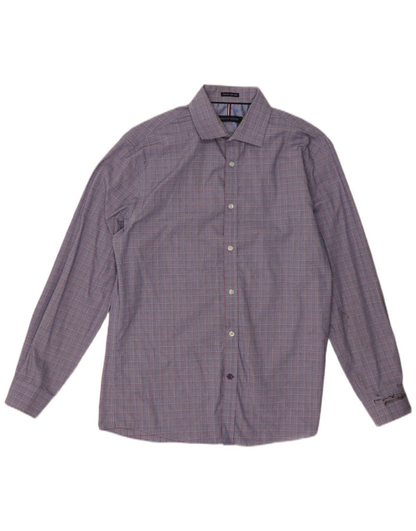 Tommy Hilfiger Camisa Slim Fit para hombre Talla 15 1/2 Algodón a cuadros azul mediano