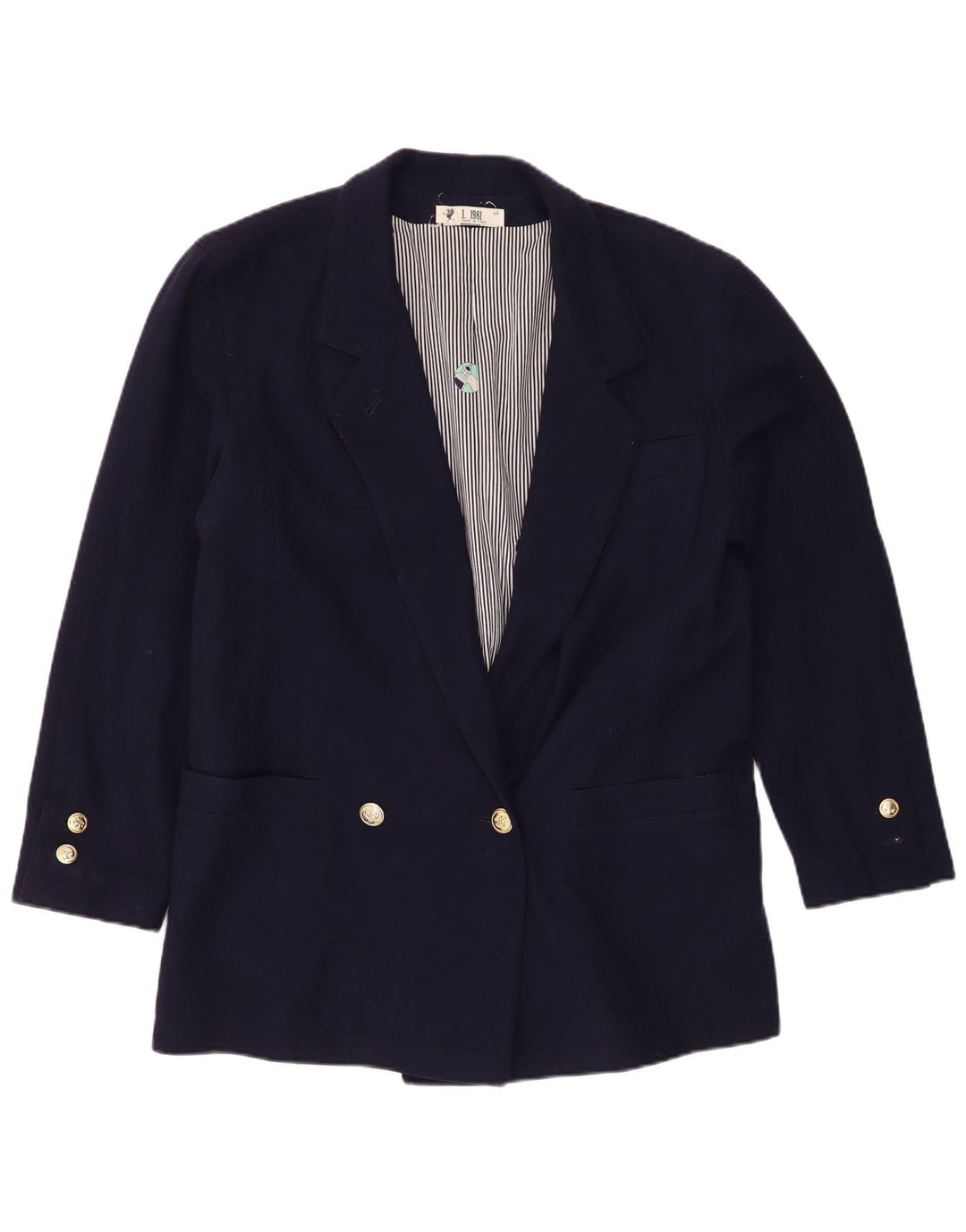 Vintage mujer chaqueta blazer de doble pecho IT 46 azul marino grande