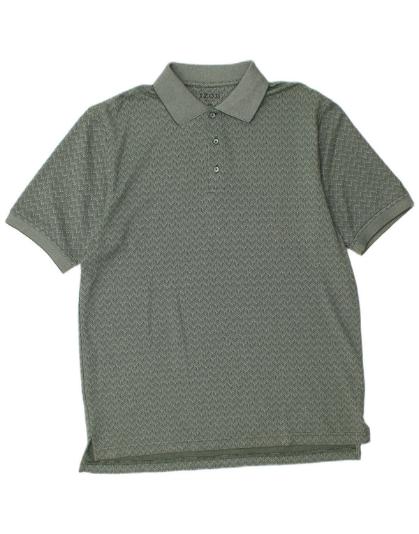 Izod Mens Polo Shirt Medium Green Chevron Cotton