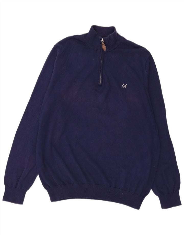 CREW CLOTHING Suéter tipo jersey con cuello y cremallera para hombre 3XL Algodón azul marino