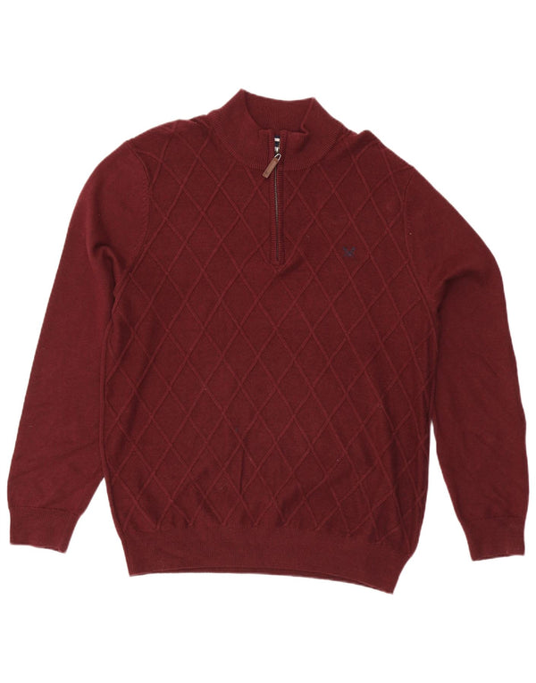 Crew Clothing - Jersey para hombre con cuello y cremallera, talla 2XL, algodón burdeos