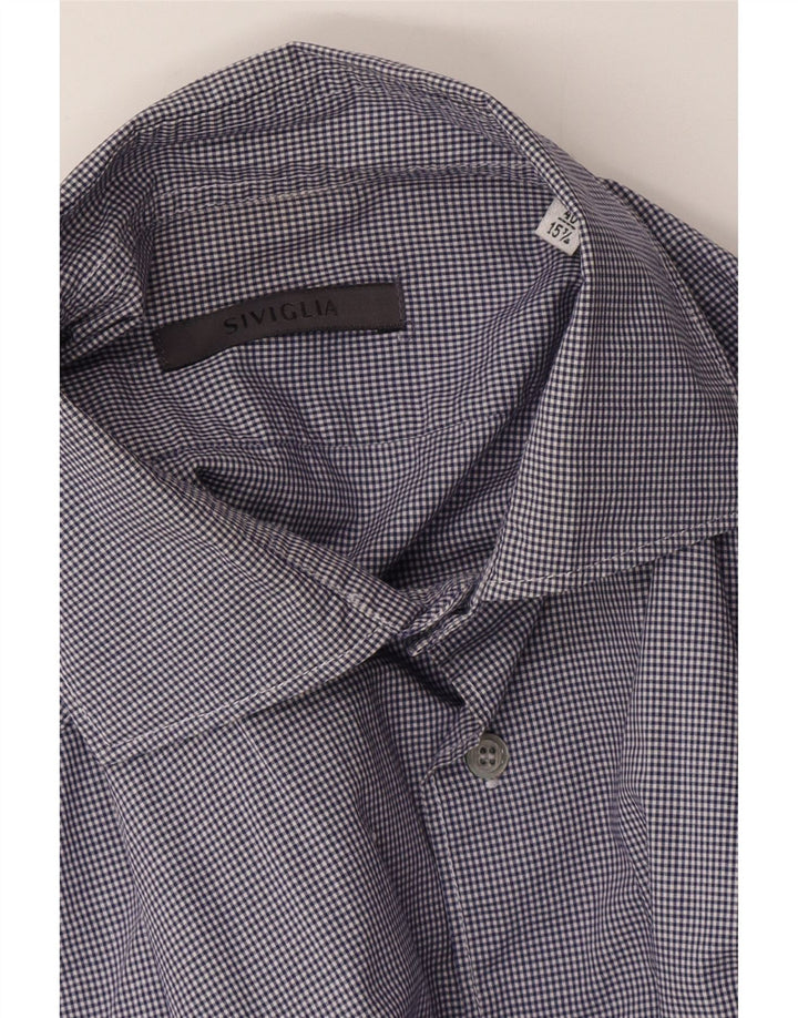 SIVIGLIA Camisa para hombre Talla 40 15 3/4 Mediano Azul marino Gingham