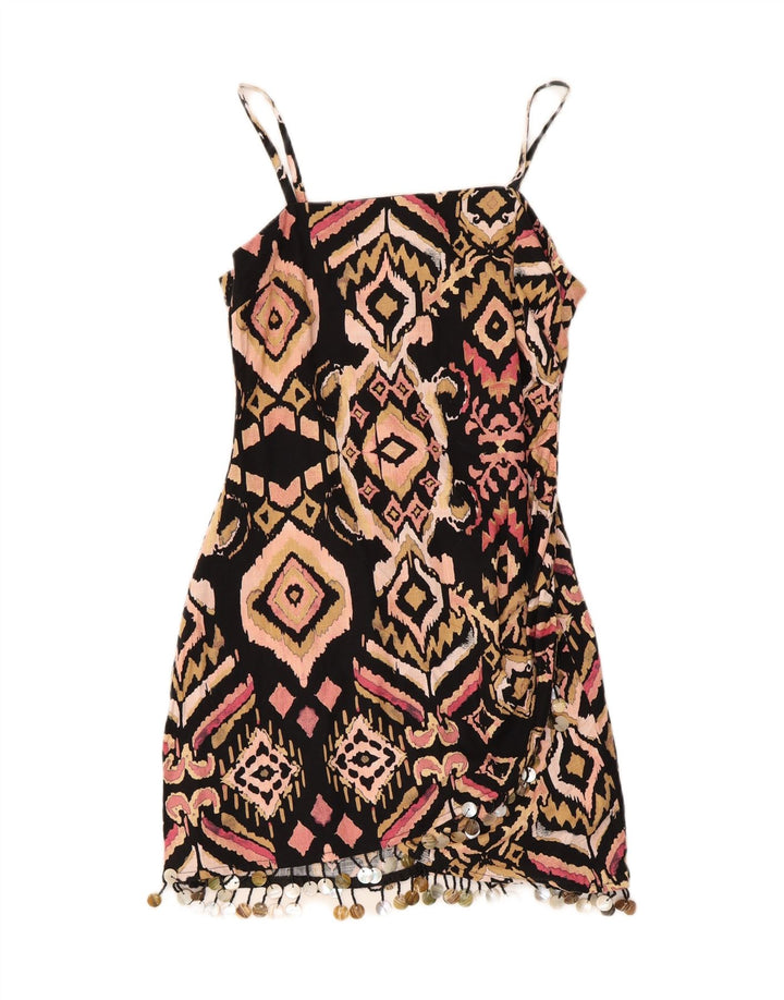 Zara Mujer Vestido De Verano UK 40 Mediano Algodón Ikat Multicolor