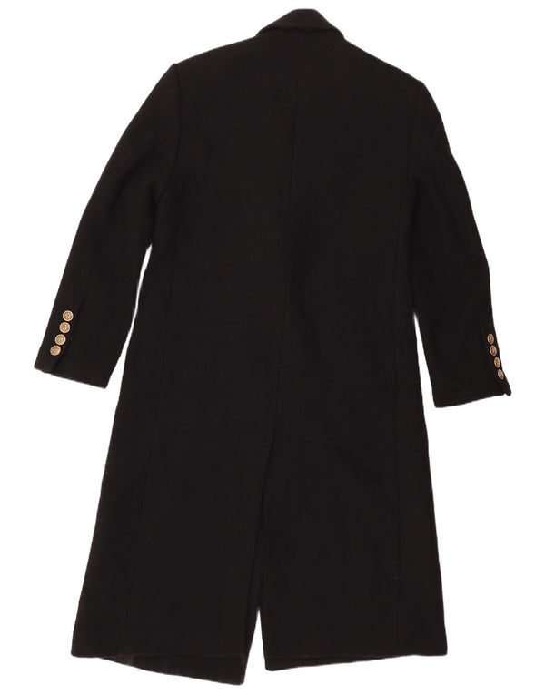 ZARA Mujer Abrigo Manteco De Doble Botonadura UK 44 Mediano Lana Negra