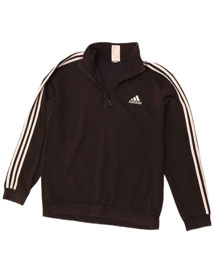 ADIDAS Hombre Zip Neck Sudadera Jumper Medium Negro Algodón