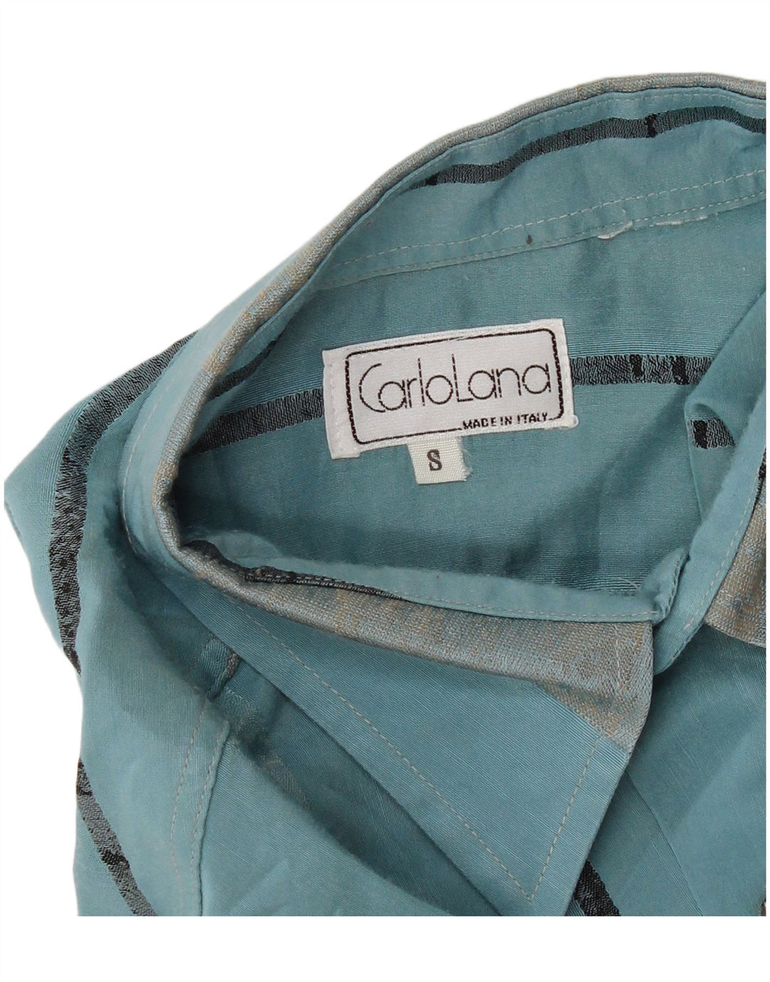 Vintage hombres camisa de manga corta pequeña rayas turquesa