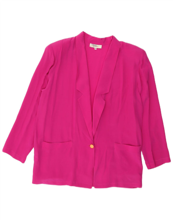 Vintage mujer 1 botón Blazer chaqueta IT 46 seda rosa grande