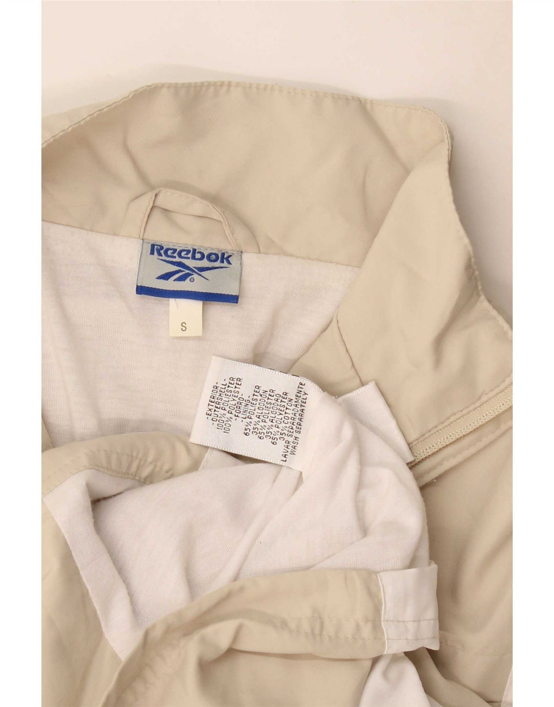 Reebok Chaqueta de chándal para mujer UK 10 Small Beige Colorblock Poliéster