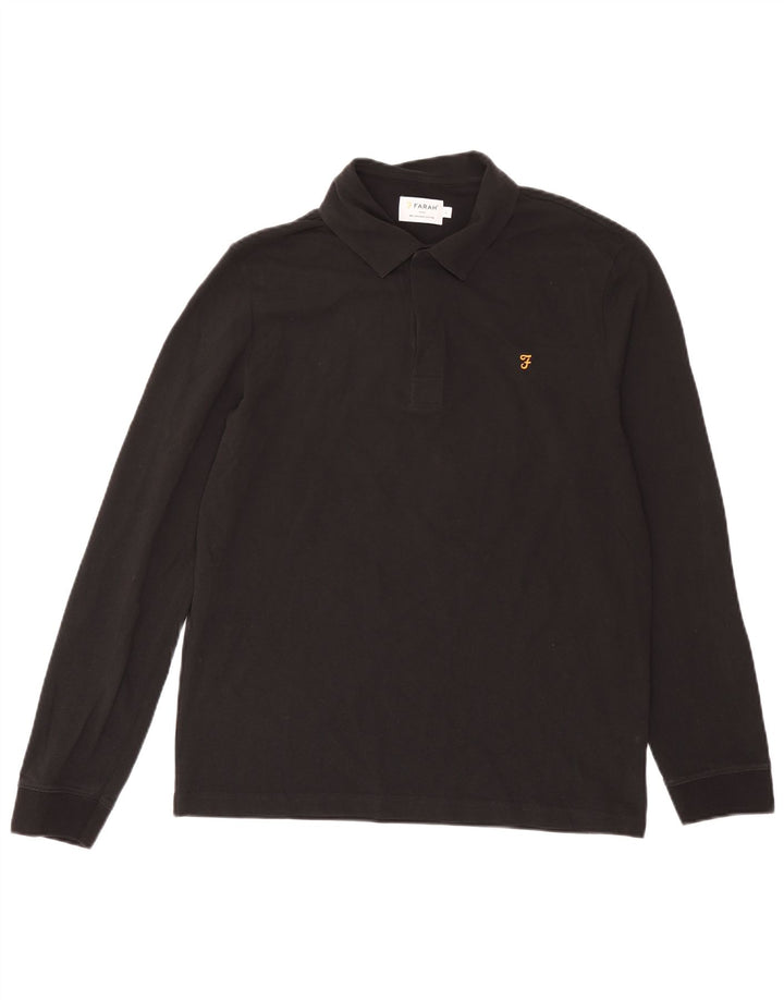 Farah Polo de manga larga para hombre de algodón negro grande