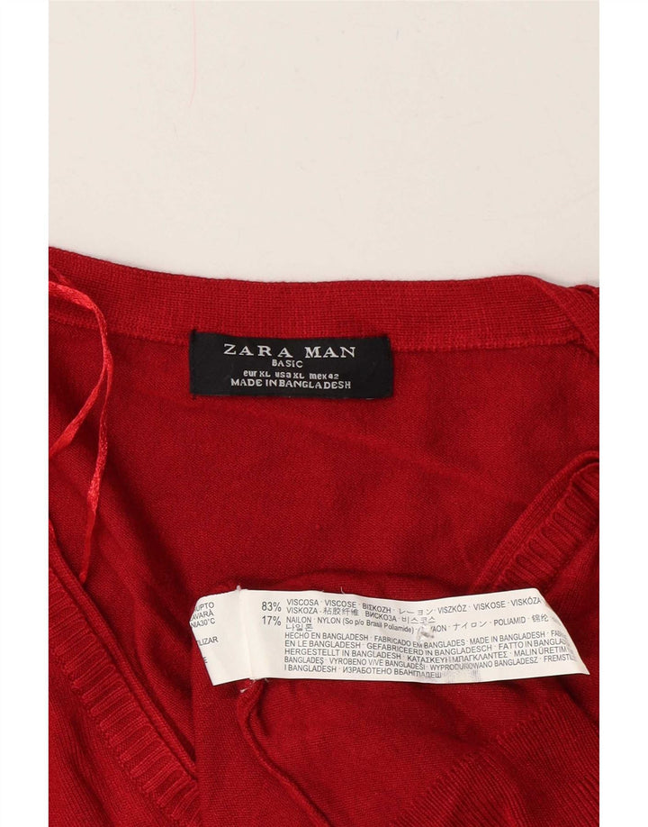 Zara Hombre Jersey Cuello Pico XL Viscosa Rojo
