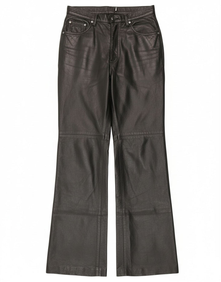 Vintage mujer bootcut pantalones de cuero IT 44 Medio W28 L30 Cuero Negro
