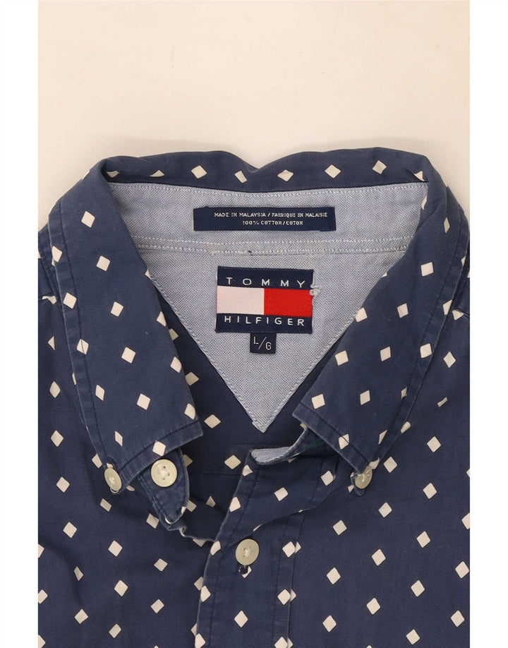 Tommy Hilfiger Camisa para hombre grande de algodón con lunares azul marino