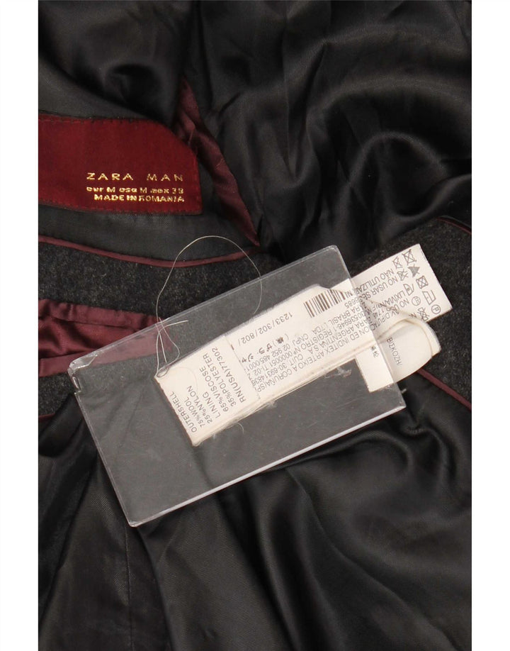 Zara Hombre Abrigo Cruzado UK 38 Lana Gris Medio