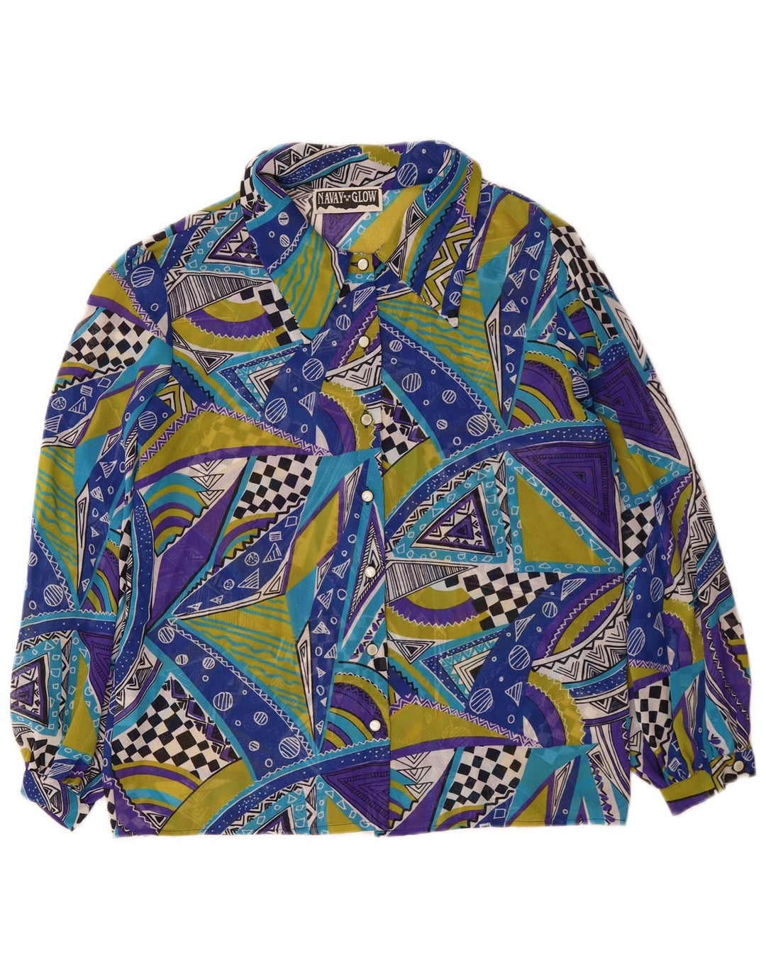 Blusa camisera de mujer VINTAGE IT 42 Poliéster geométrico azul medio