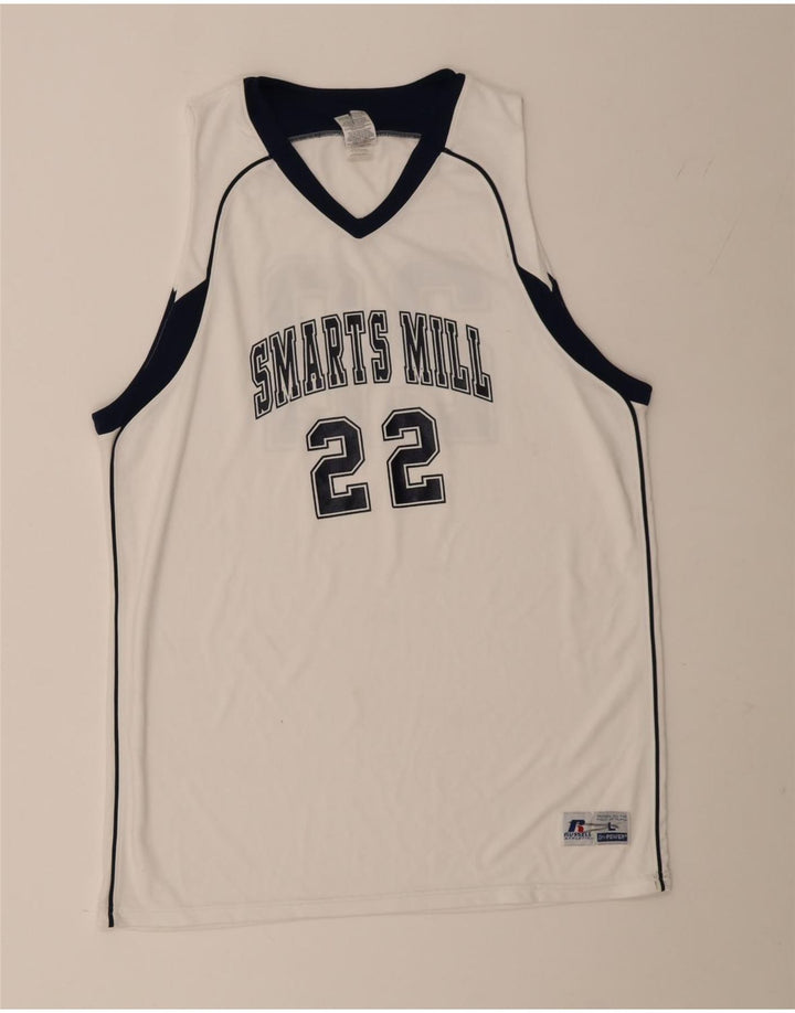 Russell Athletic - Camiseta sin mangas con gráfico para hombre, talla grande, color blanco, poliéster