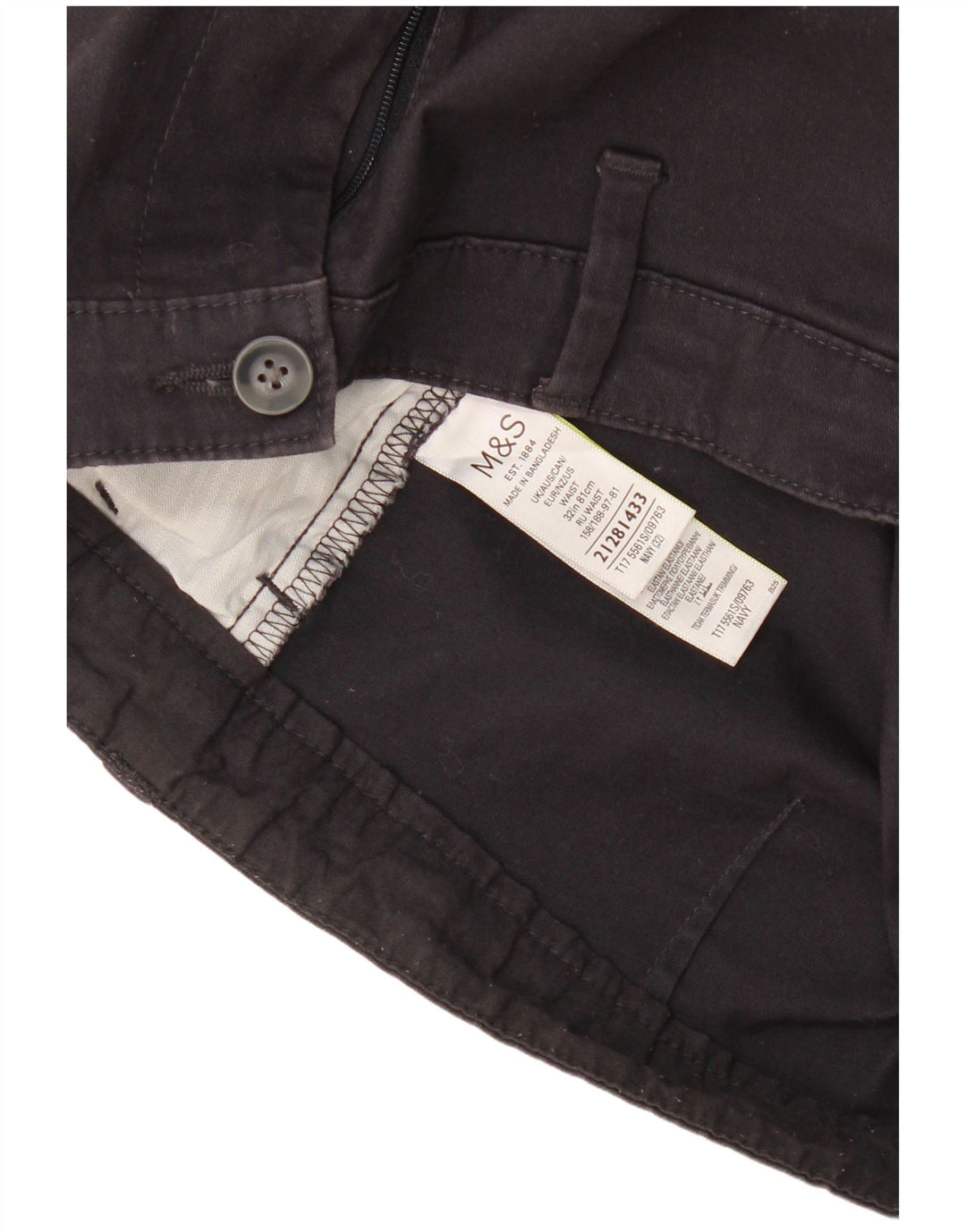 Marks & Spencer Pantalones cortos chinos para hombre W32 Algodón azul marino mediano