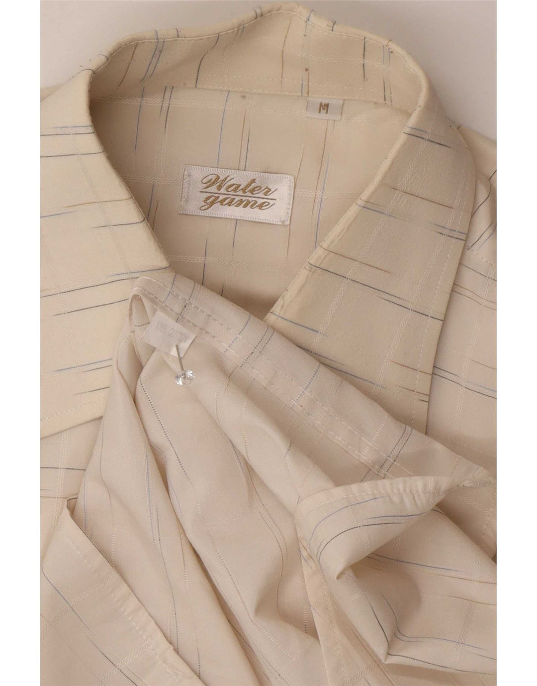 Camisa vintage para hombre de algodón a rayas blancas medianas