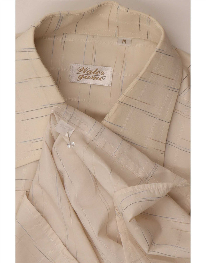 Camisa vintage para hombre de algodón a rayas blancas medianas