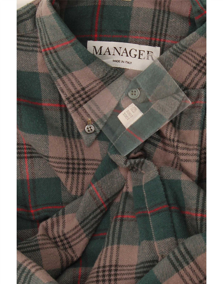 Vintage hombres franela camisa grande verde cheque algodón
