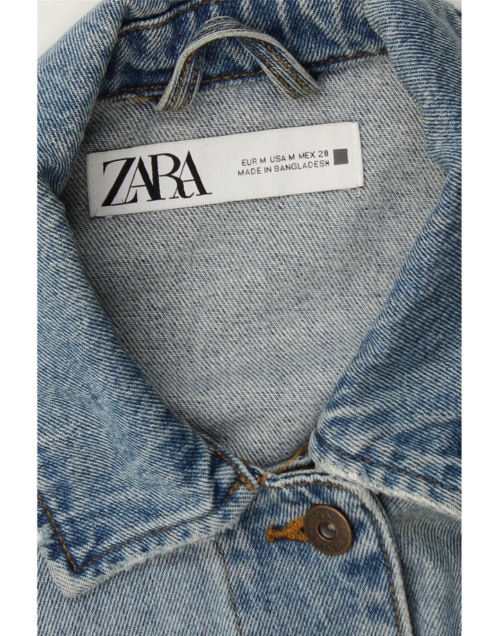 Zara Mujer Chaqueta Vaquera Desgastada UK 44 Azul Medio