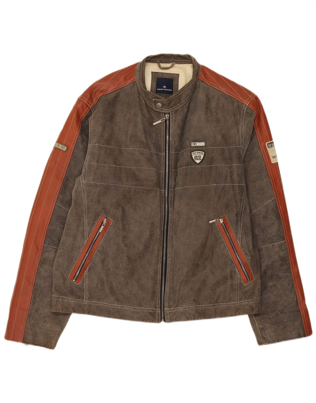 Tom Tailor Chaqueta de ante para hombre UK 44 2XL Cuero color block marrón
