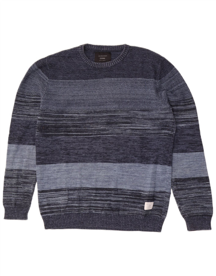 Jack & Jones Hombre Jersey Con Cuello Redondo De Algodón A Rayas Azul Medio