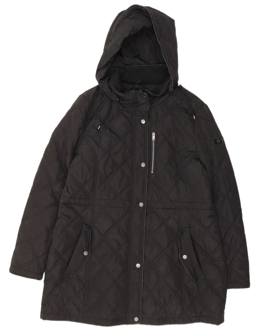 DKNY Abrigo acolchado con capucha para mujer UK 40 XL Poliéster negro