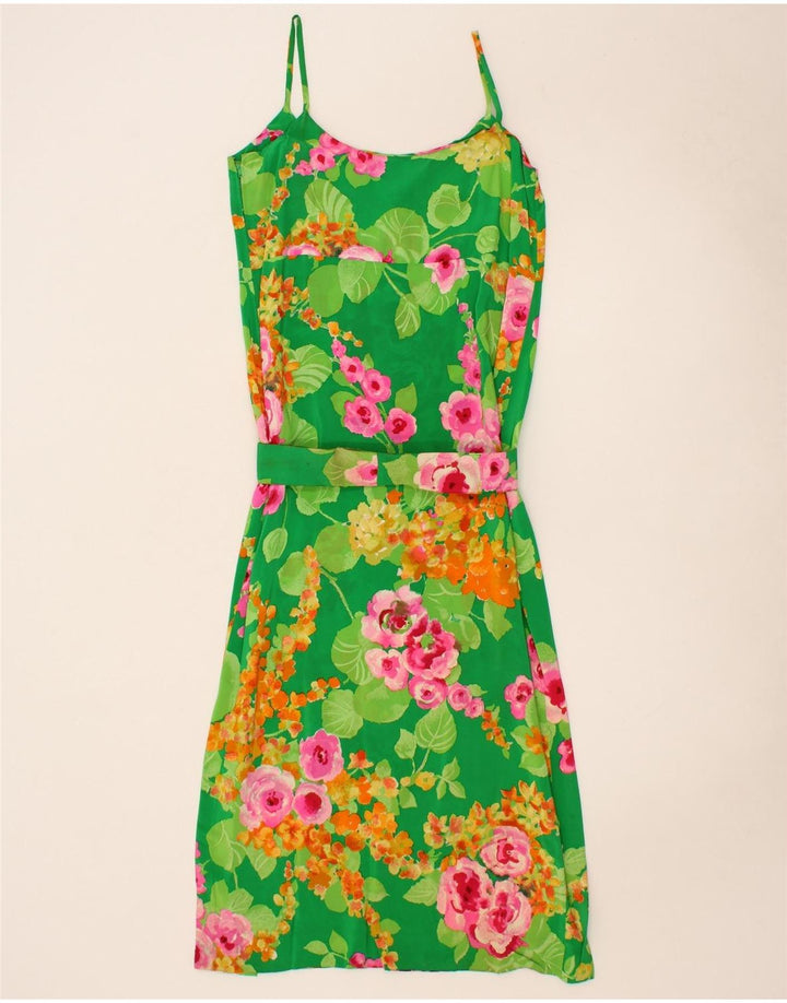 VINTAGE Womens Sleeveless Basic Dress UK 10 Small Green Floral Vintage Vintage and Second-Hand Vintage from Messina Hembry 