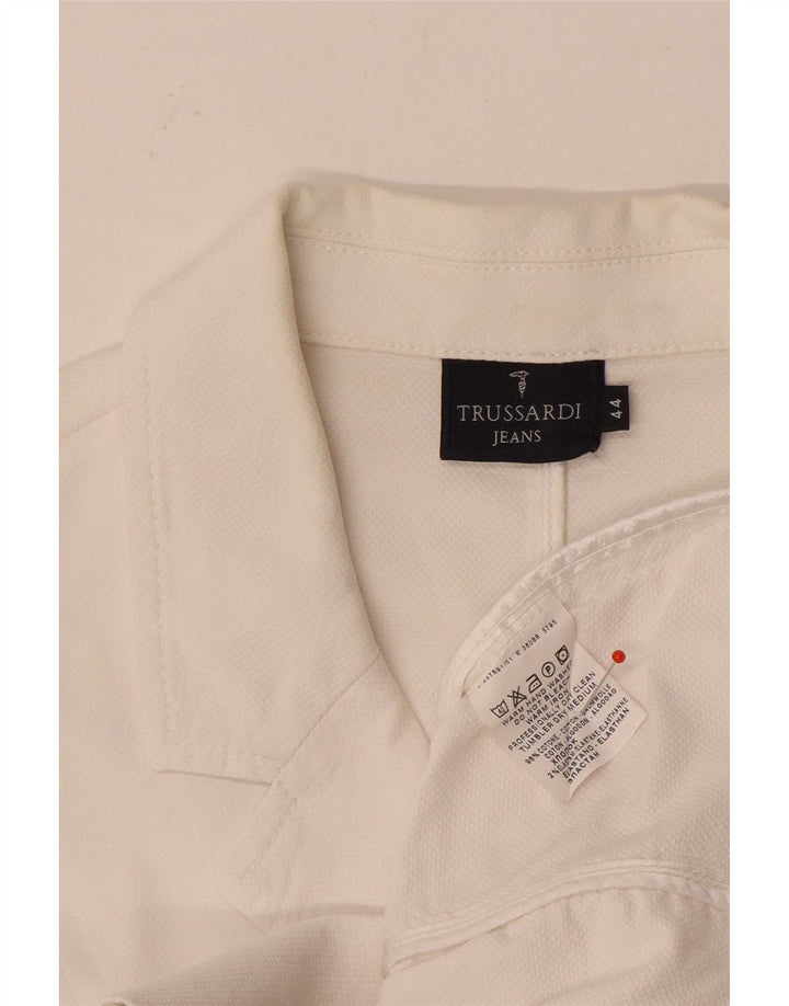 Chaqueta Blazer Mujer Trussardi Jeans 3 Botones IT 44 Mediano Blanco Algodón