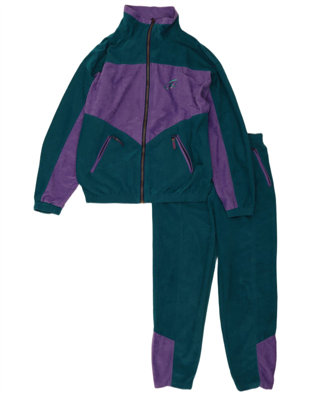 Chándal completo de terciopelo para hombre vintage Poliéster con bloques de color verde grande