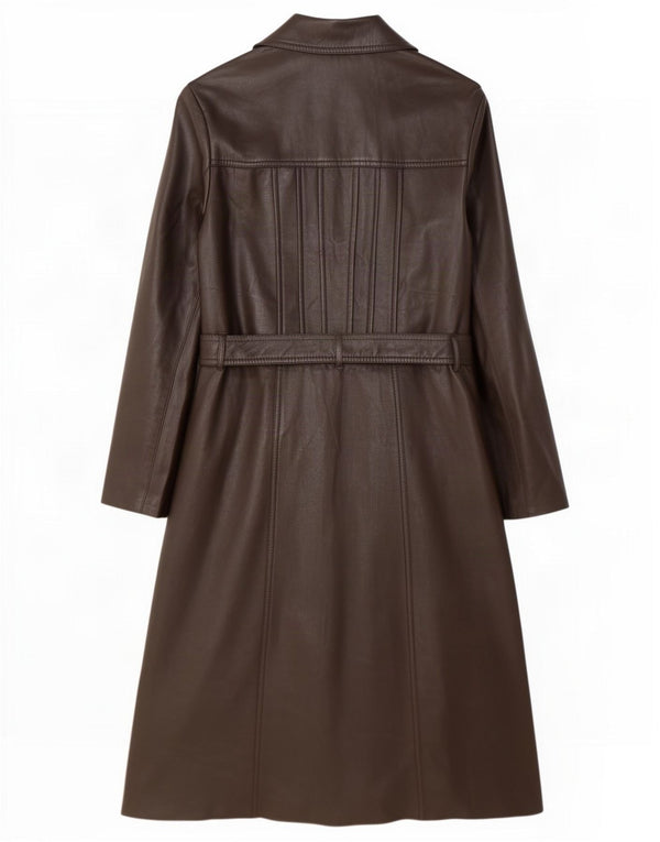 Vintage Womens Leather Coat UK 12 Medium Brown