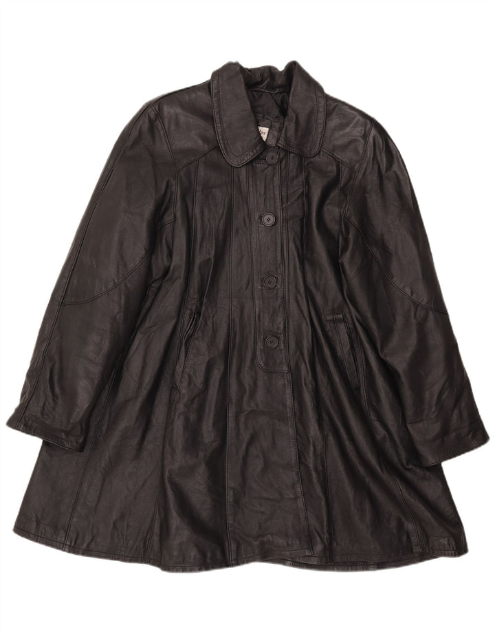 VINTAGE Abrigo de cuero para mujer Reino Unido 18 XL Negro