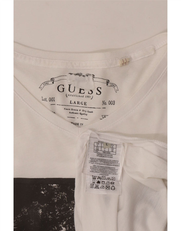Guess Camiseta gráfica para hombre Top UK 40 Medium White Cotton