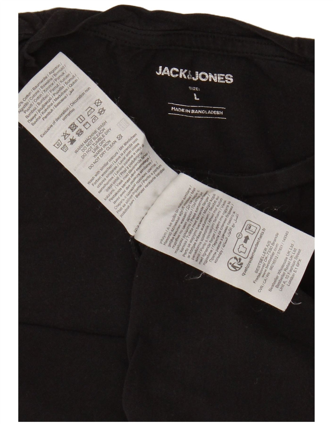JACK & JONES Hombre Camiseta Top Grande Negro Algodón