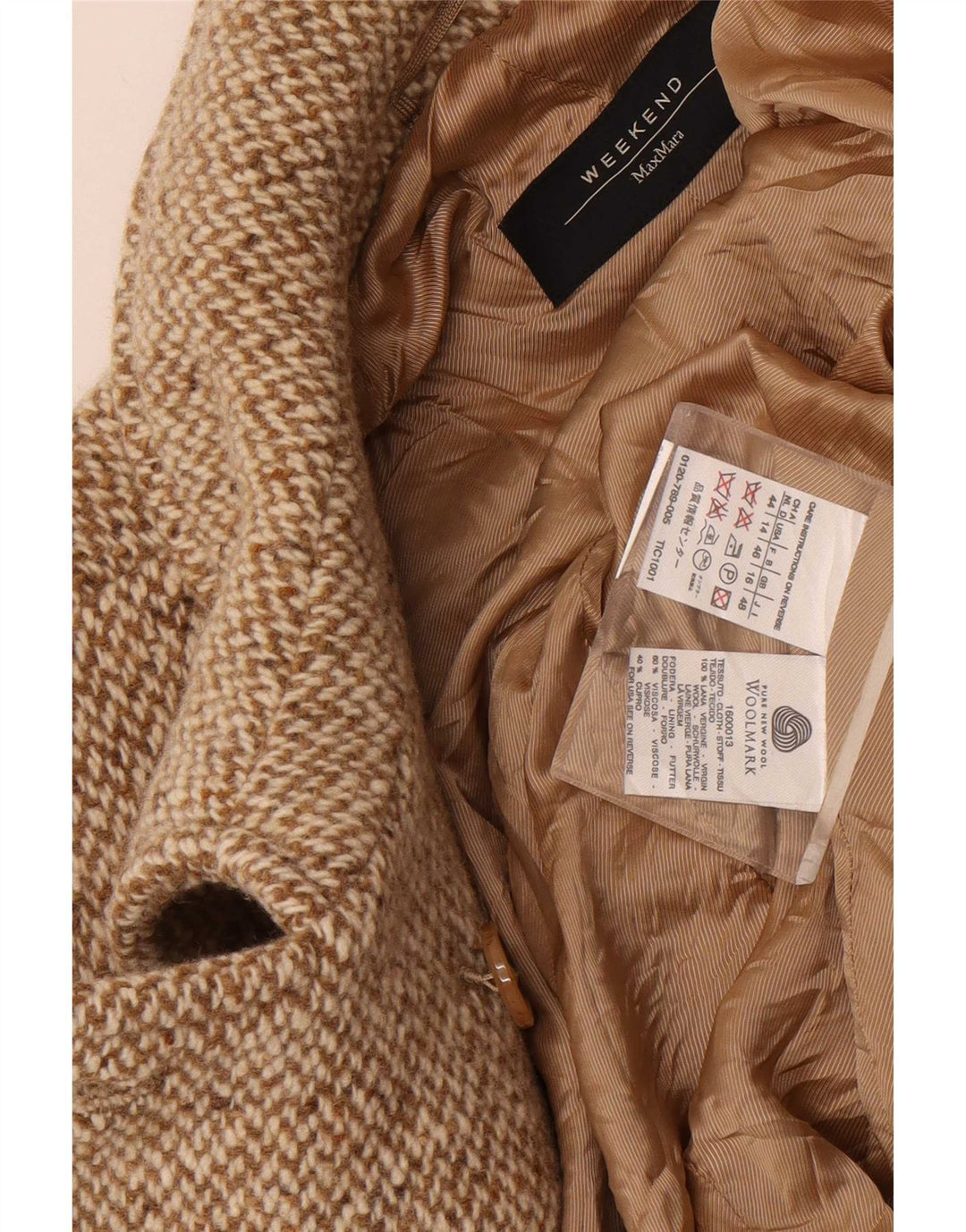 Max Mara Mujer Weekend Pea Coat UK 46 Grande Beige Espiga Lana