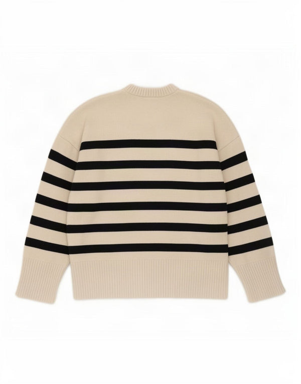 Zara - Jersey con cuello redondo para mujer, talla 40, talla grande, viscosa a rayas beige