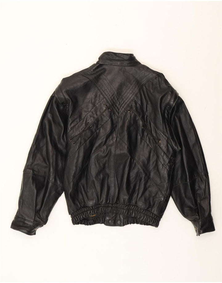 Vintage mujer suelta ajuste chaqueta de cuero Reino Unido 14 medio negro