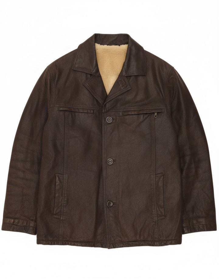 Vintage hombres Sherpa chaqueta de cuero Reino Unido 40 cuero marrón grande