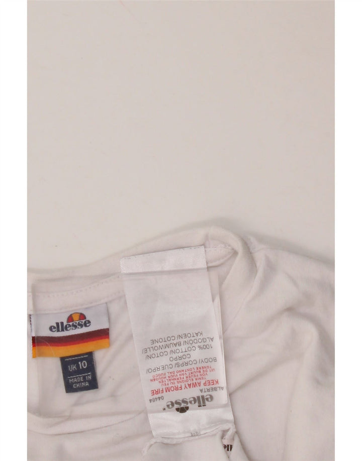 ELLESSE Camiseta corta gráfica para mujer Top UK 10 Small White Cotton